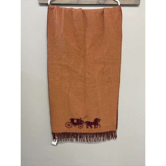 Coach Horse & Carriage Jacquard 100% Wool Scarf/ Wrap Cherry Ginger Made Italy - Picture 4 of 8
